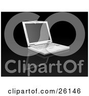 Clipart Illustration Of A Silver Laptop Computer With A Blank Black Screen Over Black