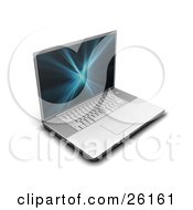 Clipart Illustration Of A Silver Laptop Computer With A Blue And Black Fractal Screen Saver