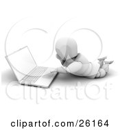 Poster, Art Print Of White Character Lying On His Belly And Using A Laptop