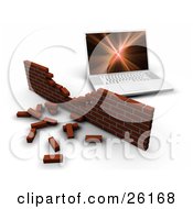 Poster, Art Print Of Laptop Computer Behind A Crumbling Brick Wall Symbolizing Failing Security
