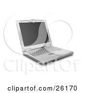 Poster, Art Print Of Silver Laptop Computer With A Blank Black Screen Over White