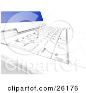 Clipart Illustration Of A Closeup Of A Keyboard On A Laptop Computer With A Blue Screen by KJ Pargeter