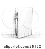 Clipart Illustration Of A White Figure Character Stepping Through A Door by KJ Pargeter
