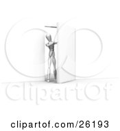 Poster, Art Print Of White Figure Character Opening And Stepping Through A Door