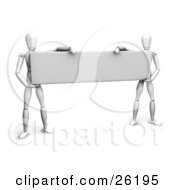 Poster, Art Print Of Two White Figure Characters Holding Up A Blank Sign