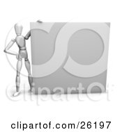 Poster, Art Print Of White Figure Character Holding Up A Large White Blank Billboard