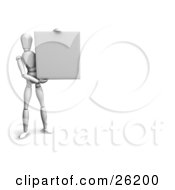 Clipart Illustration Of A White Figure Character Presenting A Black Square Sign