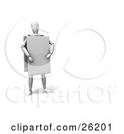 White Figure Character Wearing A Blank Sandwich Board Advertisement
