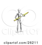 Clipart Illustration Of A White Figure Character Holding A Pencil