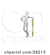 Clipart Illustration Of A White Figure Character Leaning On A Yellow Pencil by KJ Pargeter