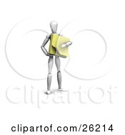 White Figure Character Holding A Pad Of Yellow Sticky Notes