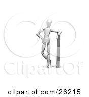 Clipart Illustration Of A White Figure Character Leaning On A Metal Ruler