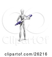 Poster, Art Print Of White Figure Character Holding A Pen