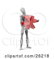 Clipart Illustration Of A White Figure Character Holding A Red Asterisk by KJ Pargeter