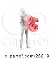 Poster, Art Print Of White Figure Character Standing And Holding A Red Percentage Symbol