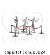 Poster, Art Print Of Three White Figure Characters Waiting Impatiently In Line