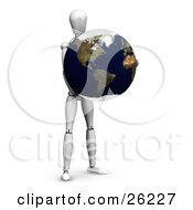 White Figure Character Holding Planet Earth