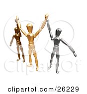 Bronze Gold And Silver Figure Characters Standing And Holding Their Arms Up