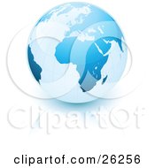 Poster, Art Print Of Planet Earth With Blue Continents Over A Reflective White Surface