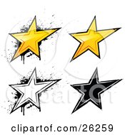 Collection Of Yellow White And Black Grunge Styled Stars On A White Background