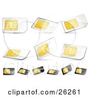 Poster, Art Print Of Collection Of Gold White And Black Sim Cards On A White Background