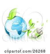 Clipart Illustration Of A Plug And Vine Emerging From The Blue Earth With A Green Sprout On Top by beboy