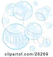 Clipart Illustration Of A Background Of Reflective Blue Bubbles On White