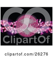 Clipart Illustration Of A Sparkling Pink Disco Ball Over A Black Background With Pink Lights
