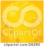 Clipart Illustration Of A Bright Yellow Sun Shining Over Plants Trees And Flowers On A Spring Day by elaineitalia