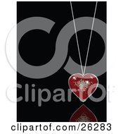Poster, Art Print Of Sparkling Red Disco Heart Suspended On A Necklace Over A Black Reflective Surface