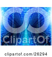 Poster, Art Print Of Blue Binary Code Background Of Zeros And Ones In A Mirrored Vortex