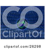 Clipart Illustration Of A Blue And Green Planet Earth Hovering Over A Blue Scrunched Binary Code Background