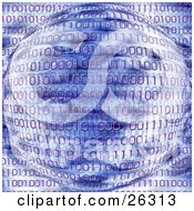 Clipart Illustration Of Purple Binary Code Of Zeros And Ones Over An Orb With Blue And White Coloring