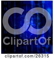 Clipart Illustration Of Zeros And Ones Forming Vertical Binary Code Rows Over A Dark Blue And Black Background With An Orb by KJ Pargeter