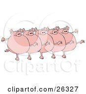 Clipart Illustration Of Five Fat Pink Pigs Kicking Their Legs Up While Dancing In A Chorus Line by djart #COLLC26327-0006