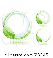 Clipart Illustration Of A Green Leaf Wet With Dew Circling Around A Blue Glass Orb Including Two Other Versions