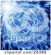 Clipart Illustration Of A White And Blue Fractal Forming A Circle With Pointed Edges Over A Blurred Background And A Burst Of Light by KJ Pargeter