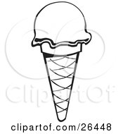 Clipart Illustration Of A Single Scoop Waffle Ice Cream Cone In Black And White