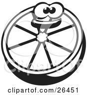 Clipart Illustration Of A Happy Halved Orange Character Smiling Black And White