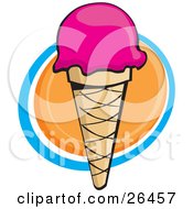 Clipart Illustration Of A Waffle Ice Cream Cone Topped With A Scoop Of Pink Strawberry Or Cherry Ice Cream by David Rey