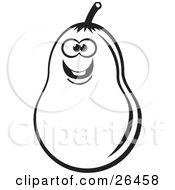 Clipart Illustration Of A Smiling Pear Character In Black And White