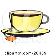 Poster, Art Print Of The String Of A Tea Bag Hanging Out Of A Cup Of Hot Tea On A Saucer