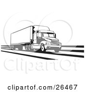 Poster, Art Print Of Big Rig Truck Speeding Along The Interstate Black And White
