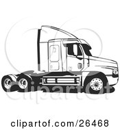 Poster, Art Print Of Big Rig Truck Without The Cargo Carrier Black And White