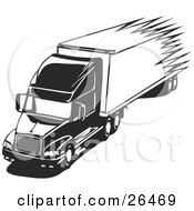 Poster, Art Print Of Speeding Big Rig Truck Driving On The Highway Black And White