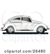 White Volkswagen Bug Car In Profile With Tinted Windows