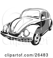 Clipart Illustration Of A Volkswagen Beetle Car In Black And White by David Rey