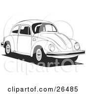 Volkswagen Bug Car Driving To The Right In Black And White
