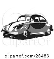 Poster, Art Print Of Volkswagen Bug Car Driving To The Left In Black And White