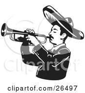 Mariachi Band Man Wearing A Sombrero And Playing A Trumpet
